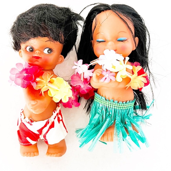 Vintage Hong Kong Made Soft Rubber Hula Girl and Boy Dolls - Picture 1 of 3